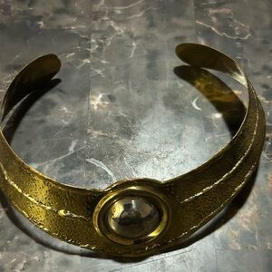 Gold Tone Pre-Loved Textured Women's Choker Necklace! Signed Made in India!